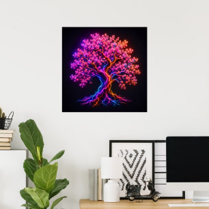 Levendige Neon Kersenbloesem Boom met Elektrische Poster