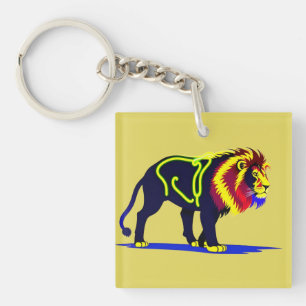 Levendige Neon Leeuw Illustratie met Levendig Mage Sleutelhanger