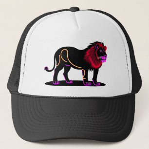 Levendige Neon Leeuw Illustratie met Levendig Mage Trucker Pet