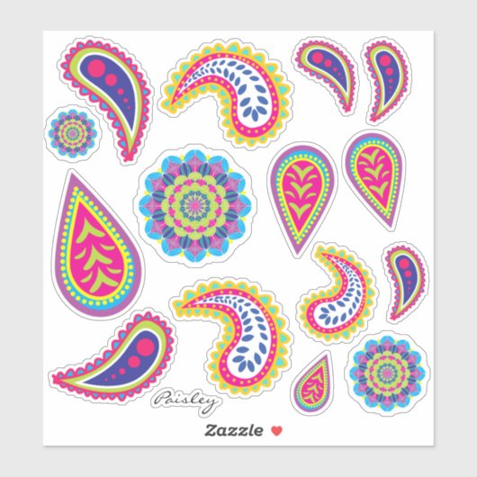 Levendige neon moderne Paisley & Mandalas Sticker (Vel)