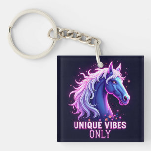 Levendige Neon Paard Illustratie met Unieke Tekst Sleutelhanger