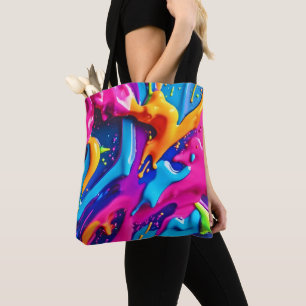 Levendige Neon Paint Splatter Abstract Draagtas