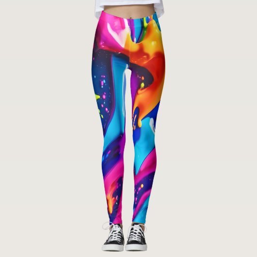 Levendige Neon Paint Splatter Abstract Leggings (Voorkant)