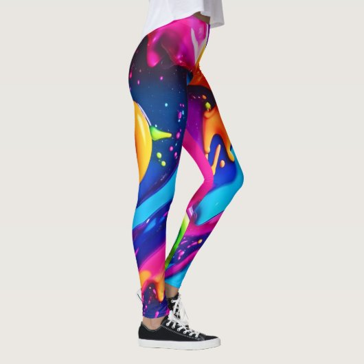 Levendige Neon Paint Splatter Abstract Leggings (Rechts)