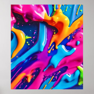 Levendige Neon Paint Splatter Abstract Poster