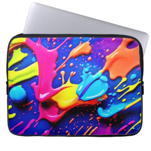 Levendige Neon Paint Splatter kunstwerk Laptop Sleeve