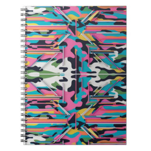 Levendige Neon Pastel Camo Abstracte Spiraal Foto Notitieboek