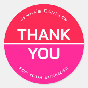 Levendige Neon Rode Roze Bedrijfsnaam Dank u Ronde Sticker