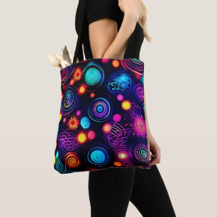 Levendige Neon Spiral en Dot Art Draagtas