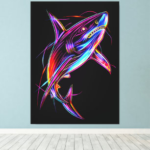 Levendige Neonhaai Moderne Digitale Oceaan Canvas Afdruk