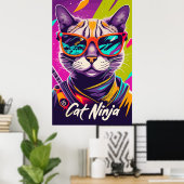 Levendige Ninja Cat Poster (Thuiskantoor)
