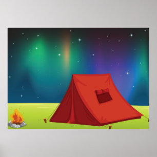 Levendige Noordelijke Licht Camping Tent Nacht Poster