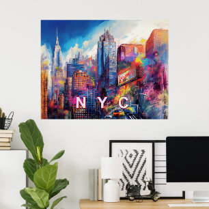 Levendige NYC kleurrijke skyline kunst Poster