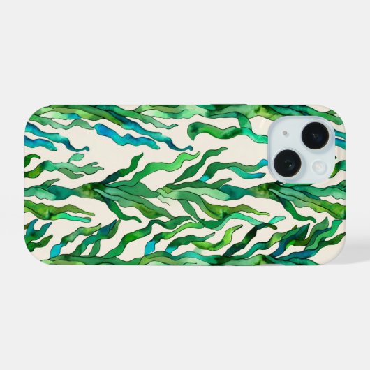 Levendige Ocean Zee onkruid Plant iPhone 15 Hoesje (Achterkant horizontaal)
