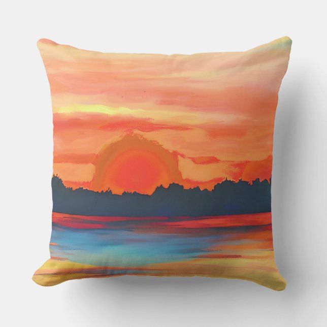 Levendige oceanzonsondergang in vurig oranje buitenkussen (Voorkant)