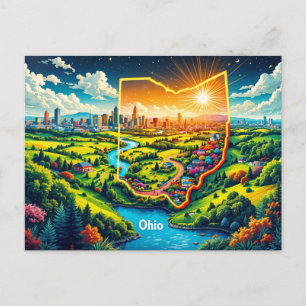Levendige Ohio landschapskunst Kleurrijke staats Feestdagenkaart