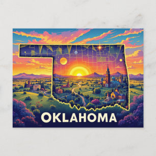 Levendige Oklahoma Landscape Art   Kleurrijke staa Feestdagenkaart