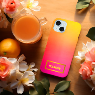 Levendige Ombre Roze Geel en Sinaasappel iPhone 15 Hoesje