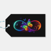Levendige oneindigheid met een zwarte regenboogvli cadeaulabel (Achterkant Horizontaal)
