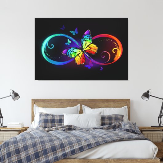 Levendige oneindigheid met een zwarte regenboogvli canvas afdruk (Insitu (Slaapkamer))