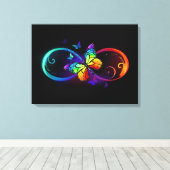 Levendige oneindigheid met een zwarte regenboogvli canvas afdruk (Insitu (Houten vloer))