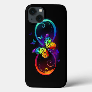 Levendige oneindigheid met een zwarte regenboogvli iPhone 13 hoesje