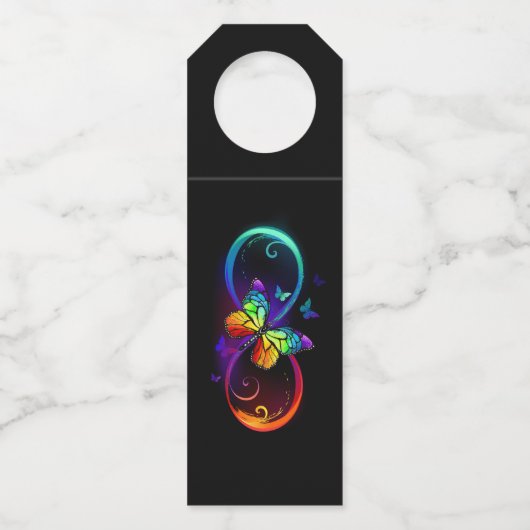 Levendige oneindigheid met een zwarte regenboogvli flessenhanger (Voorkant)