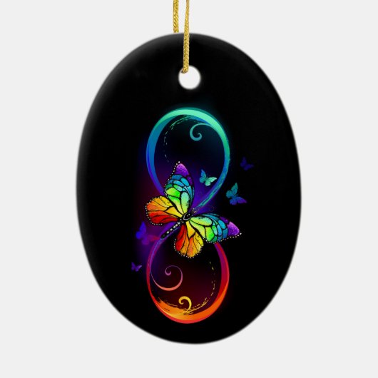 Levendige oneindigheid met een zwarte regenboogvli keramisch ornament (Achterkant)