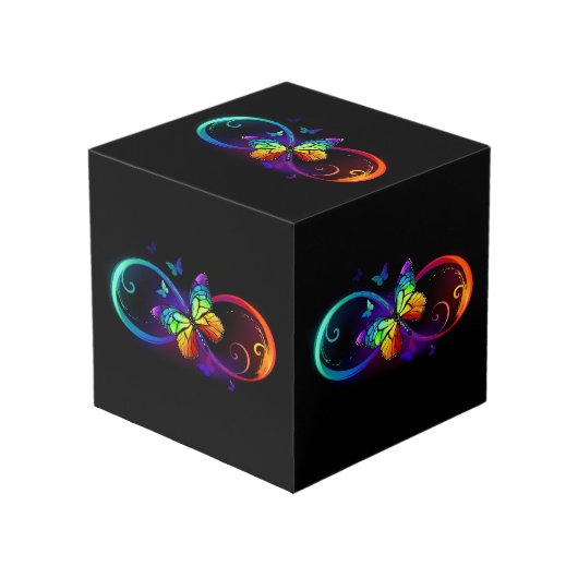 Levendige oneindigheid met een zwarte regenboogvli kubus (Voorkant hoekig)