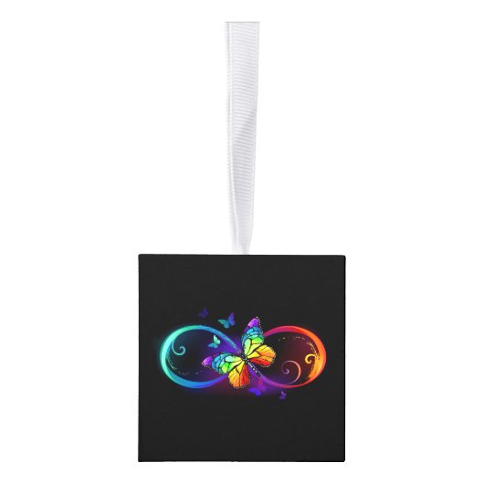 Levendige oneindigheid met een zwarte regenboogvli kubus ornament (Rechts)