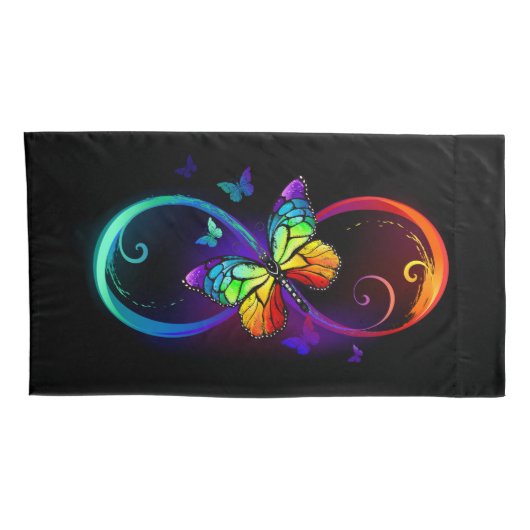 Levendige oneindigheid met een zwarte regenboogvli kussensloop (Achterkant-Rechts)