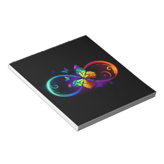 Levendige oneindigheid met een zwarte regenboogvli notitieblok (Schuin)