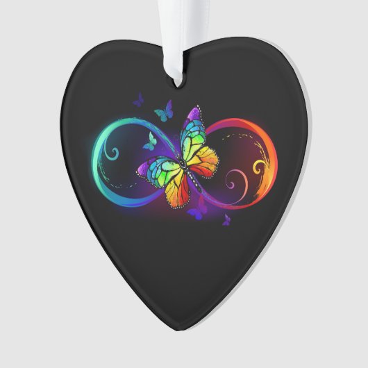 Levendige oneindigheid met een zwarte regenboogvli ornament (voorkant)