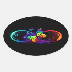 Levendige oneindigheid met een zwarte regenboogvli ovale sticker