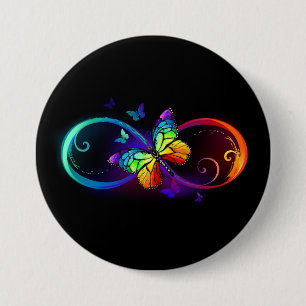Levendige oneindigheid met een zwarte regenboogvli ronde button 7,6 cm