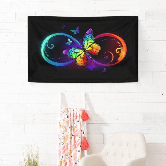 Levendige oneindigheid met een zwarte regenboogvli spandoek (Insitu)