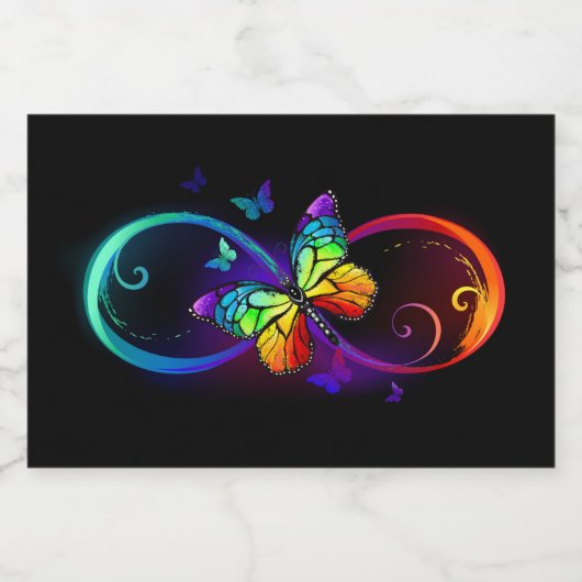 Levendige oneindigheid met een zwarte regenboogvli sparkling wijnetiket (Enkel label)