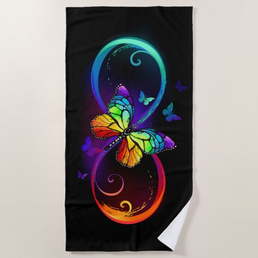 Levendige oneindigheid met een zwarte regenboogvli strandlaken (Voorkant)