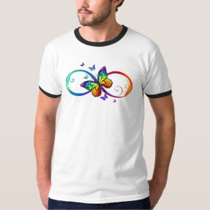 Levendige oneindigheid met een zwarte regenboogvli t-shirt