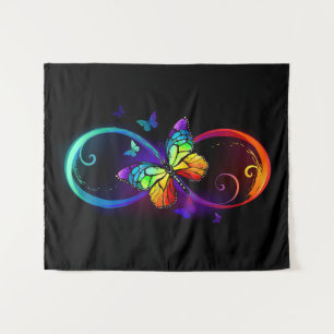 Levendige oneindigheid met een zwarte regenboogvli wandkleed