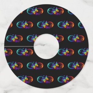 Levendige oneindigheid met een zwarte regenboogvli wijnglaslabel