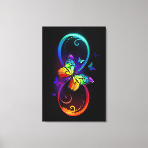 Levendige oneindigheid met regenboogvlinder op zwa canvas afdruk