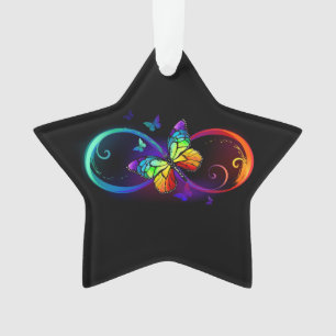 Levendige oneindigheid met regenboogvlinder op zwa ornament