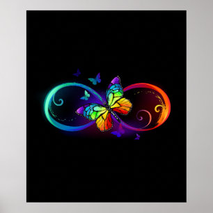 Levendige oneindigheid met regenboogvlinder op zwa poster