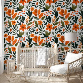Levendige Oranje Bloemen Lente Bloempatroon Behang