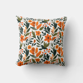 Levendige Oranje Bloemen Lente Bloempatroon Chic Kussen