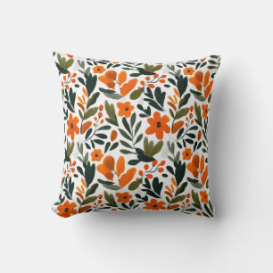 Levendige Oranje Bloemen Lente Bloempatroon Chic Kussen