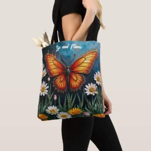 Levendige oranje insectenvlinder kamillebloemen draagtas