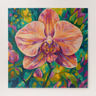 Levendige orchidee bloem kleurrijke wandkunst legpuzzel