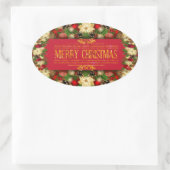 Levendige ovale kerst-bloemsticker ovale sticker (Tas)